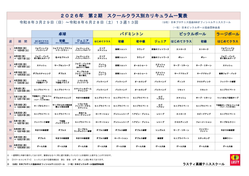2026年第2期新種目カリキュラム一覧表（ジュニア入り）のサムネイル